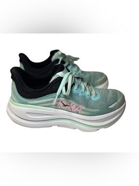 Hoka Women's Mint Green Running Shoes with Pink Logo